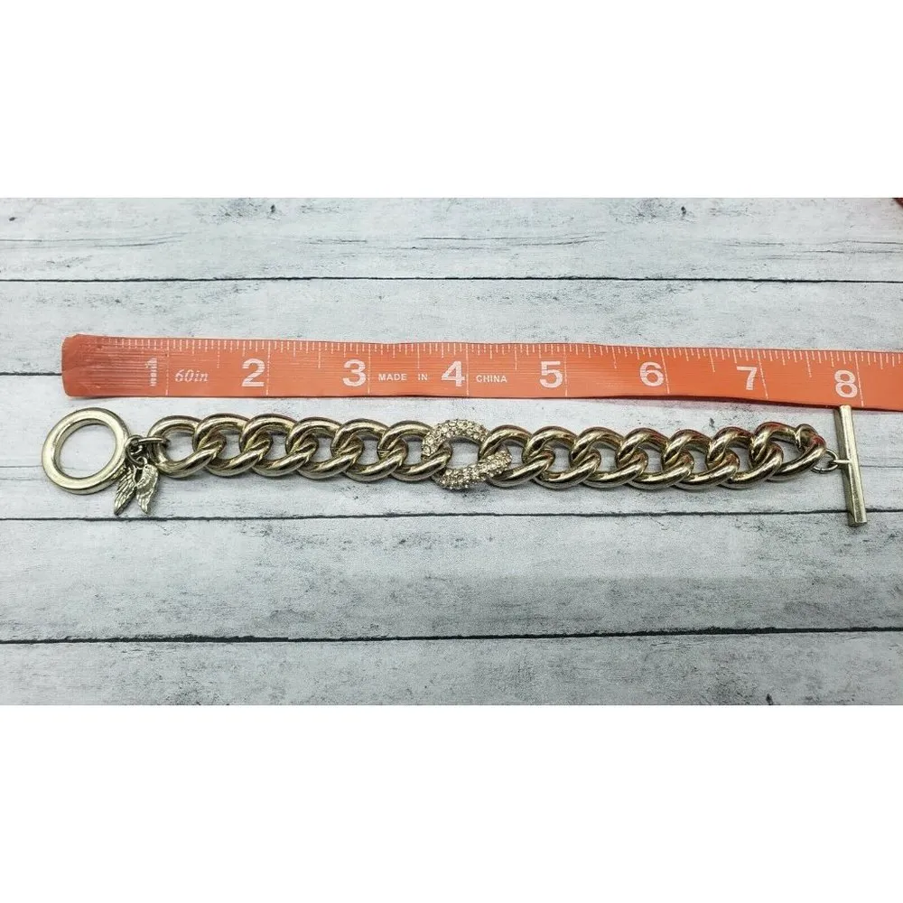 Victoria's Secret Gold Tone Chain Link Bracelet Rhinestones Toggle Clasp 8 in. - Image 9