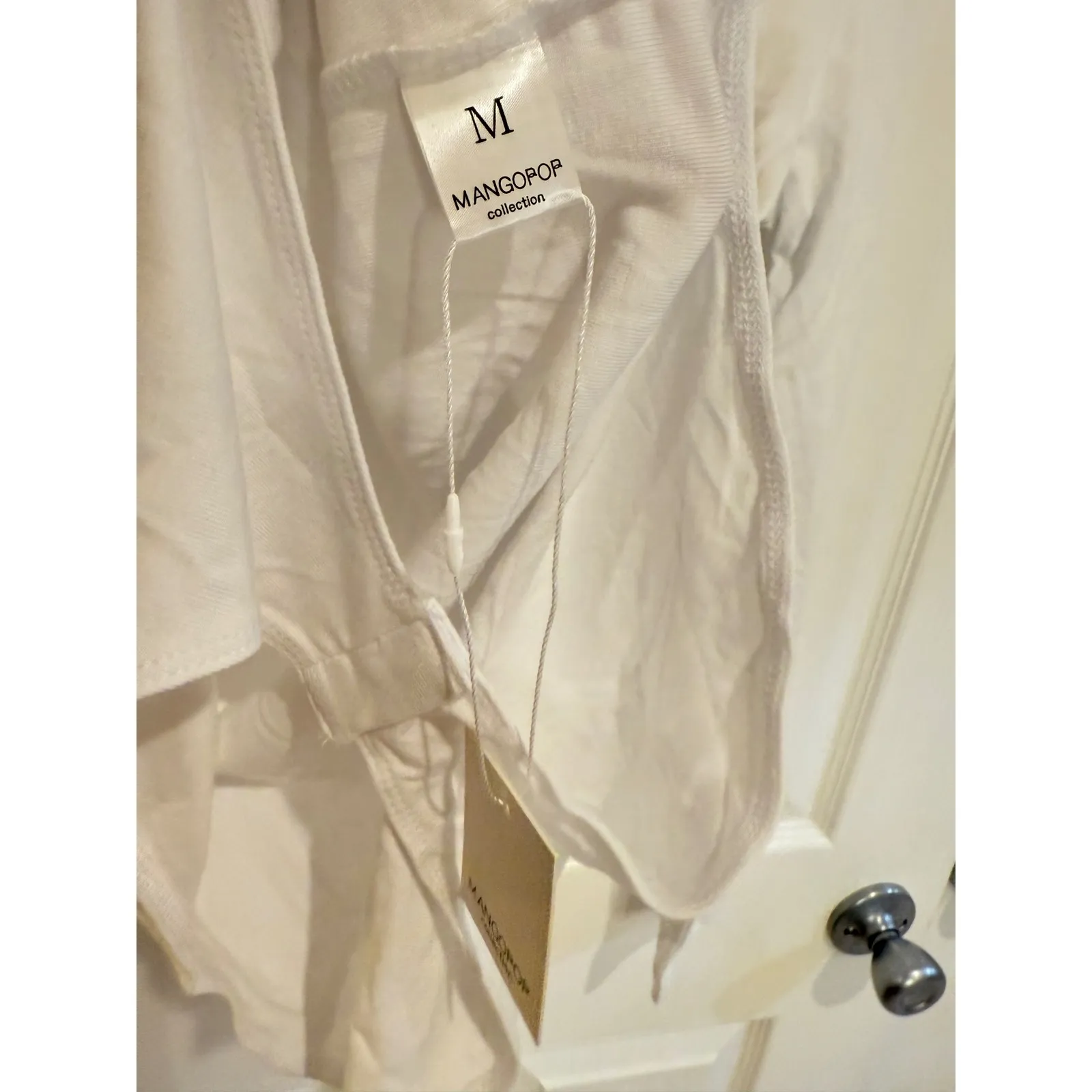 Mango‎ Pop Mock Neck Bodysuit Long Sleeve V-Neck Top White Size M - Image 5