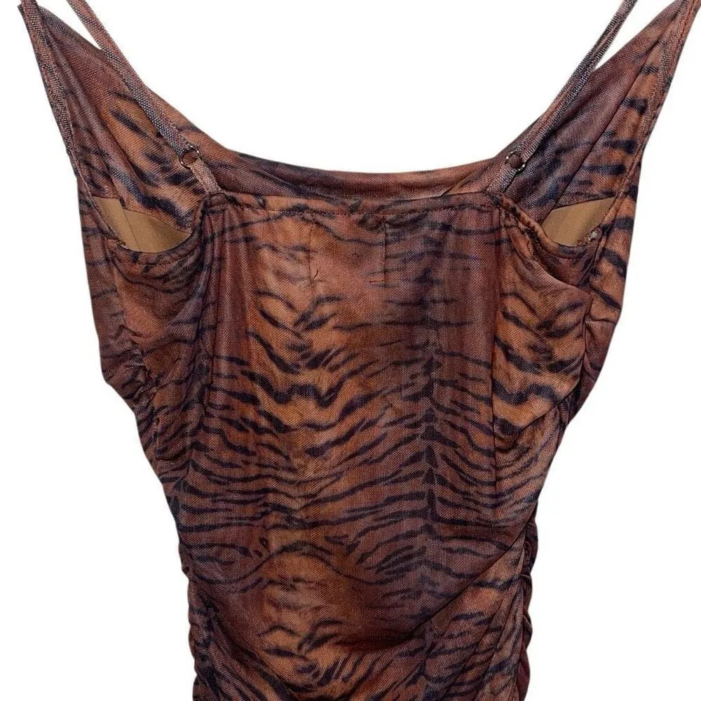 Princess Polly HARLAN RUCHED MINI DRESS BROWN TIGER PRINT‎ SIZE 0 - Image 6