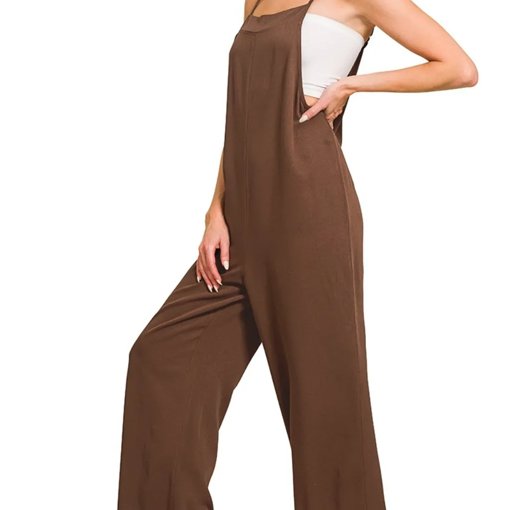 Zenana Rayon Woven Wide Leg Jumpsuit - Medium - Image 3