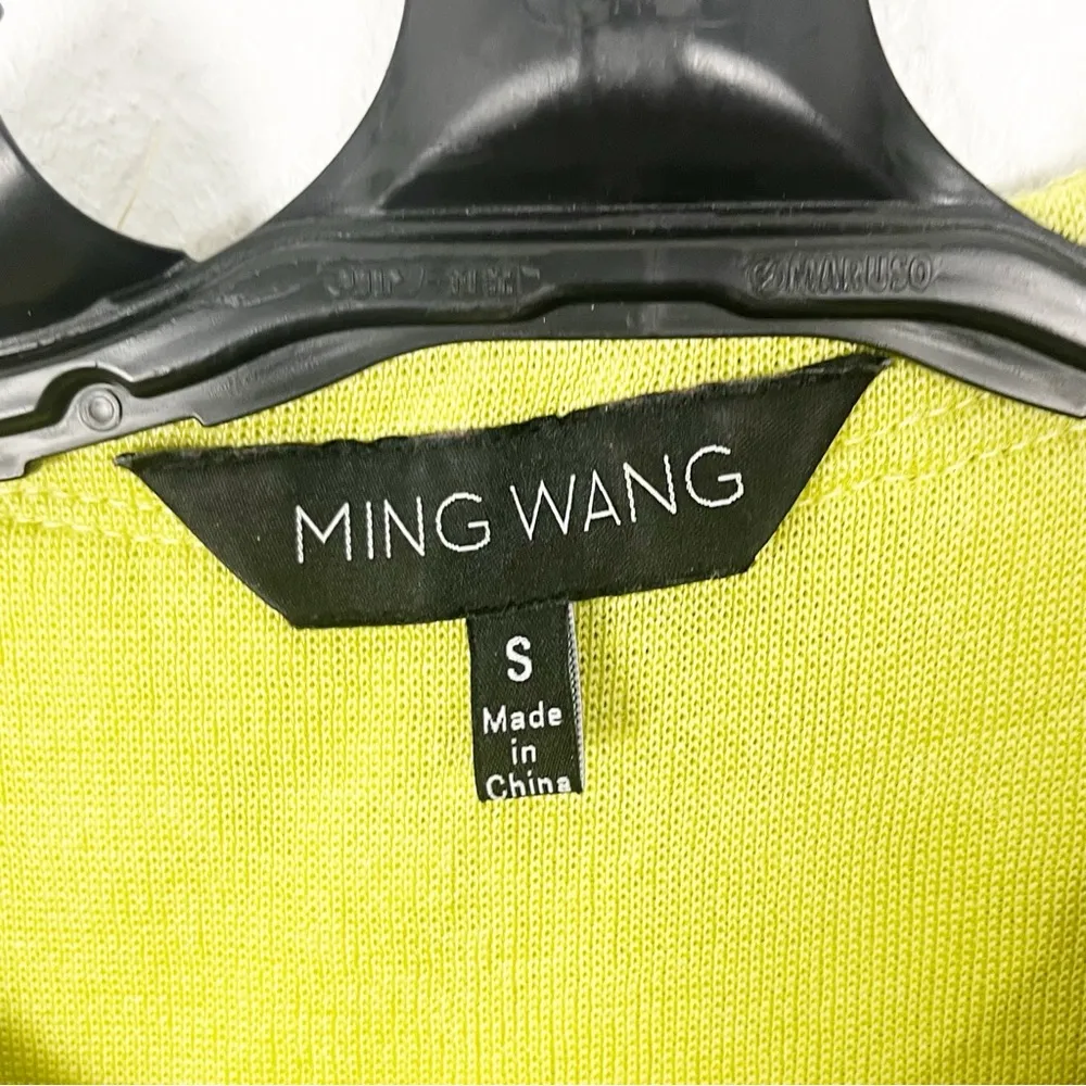 MING WANG Lime Green Textured Hook Closure 3/4 Sleeves Cardigan, Size Small - Image 3