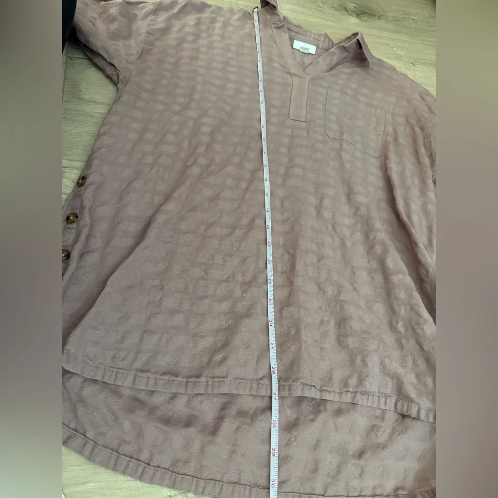 J. Jill Textured Cotton Popover High Low Button Accent Top | Mauve Pink Purple M Size M - Image 6