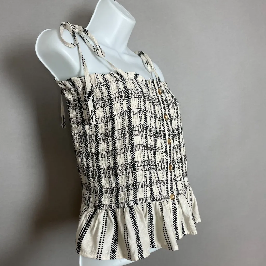 Loft Striped Poplin Smocked Cami Tank Top Shirred NWT Sz Medium Women Tie Straps - Image 8