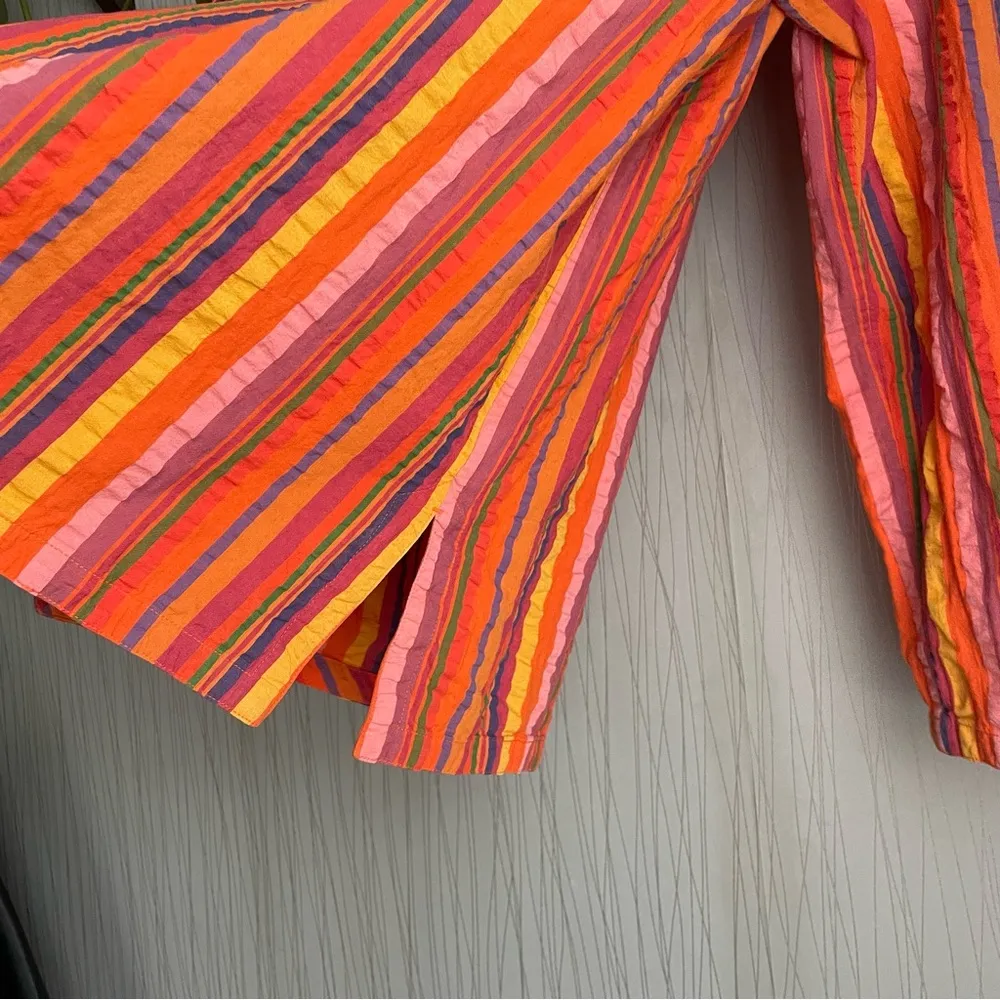 Liz Claiborne Women's Orange and Red Striped Leather Lace Up Blouse Size 14 - Image 3