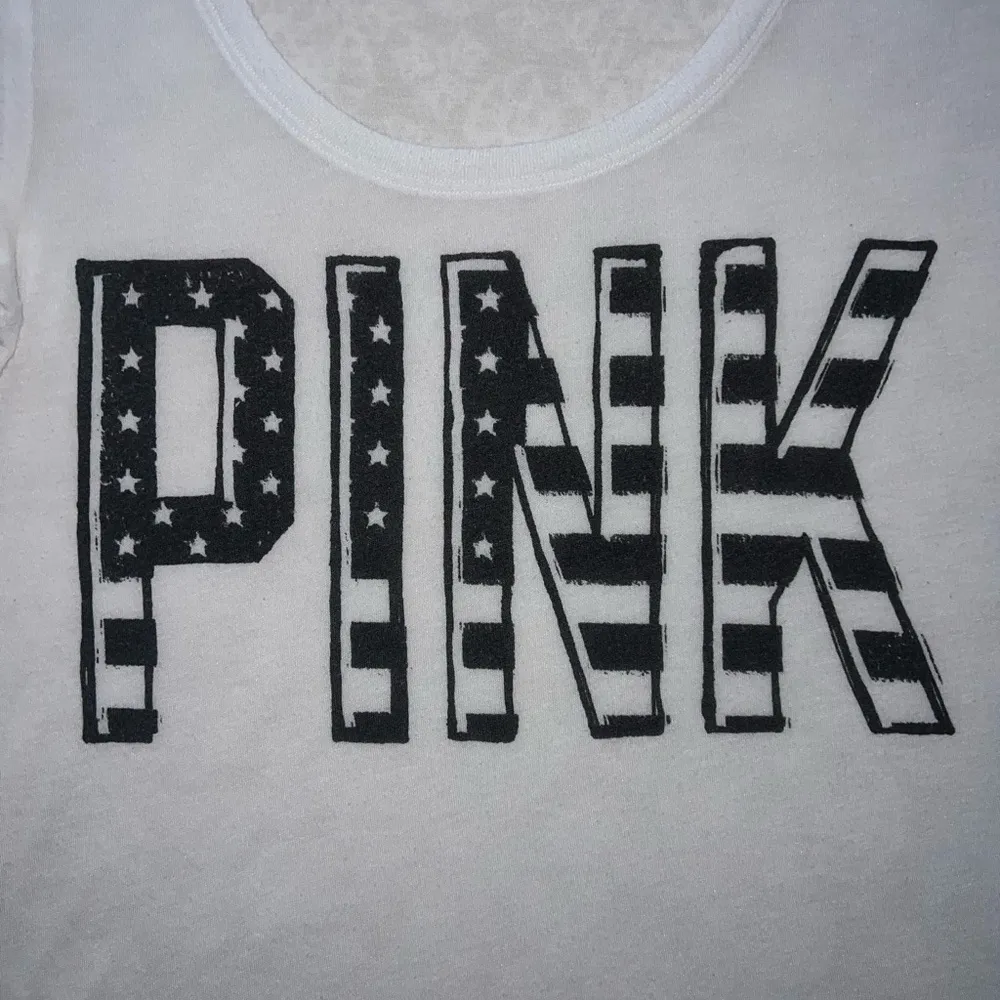 PINK Victoria's Secret White USA Flag Logo Shirt - Image 3