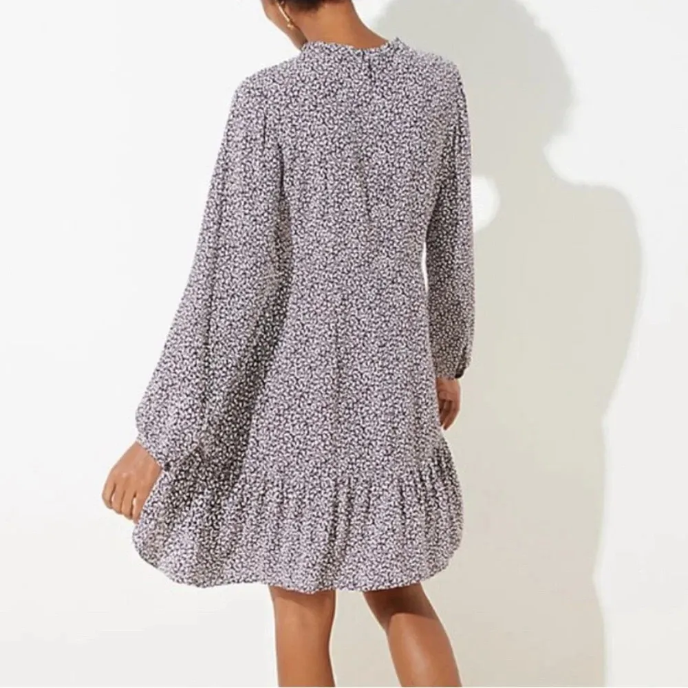 LOFT | Vine Tie Neck Flare Dress Long Sleeve Size 8 - Image 2