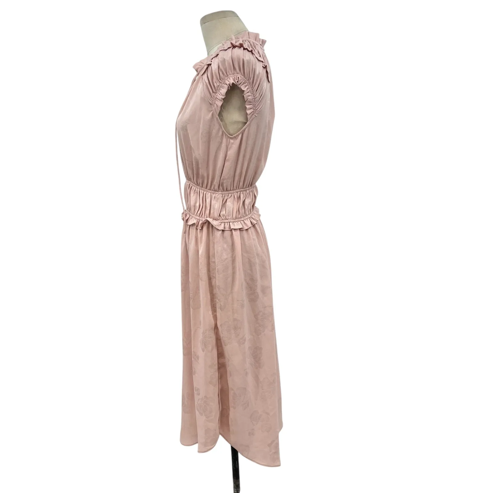 Current Air Rosette Dress Mid Length Smocked Waist‎ Floral Light Pink Size XS - Image 8