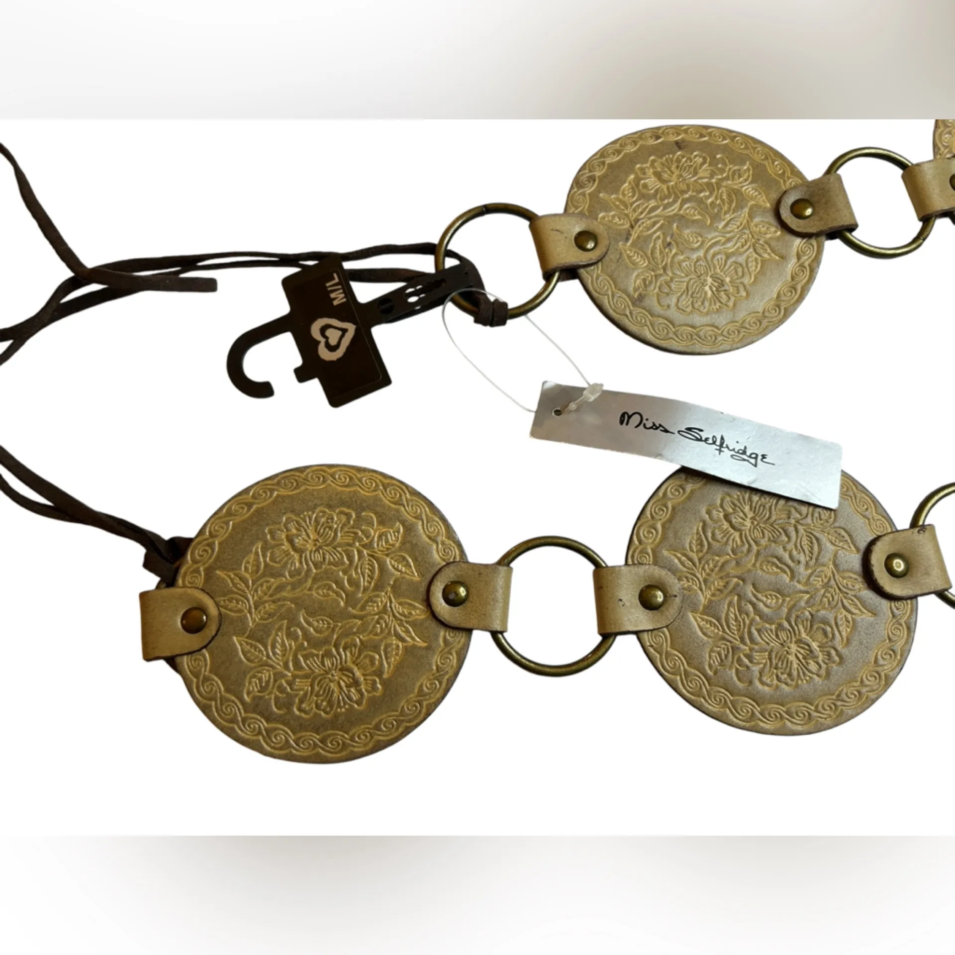 NWT Vintage Miss Selfridge Light Brown Western Style Circle Loop Belt - Image 3