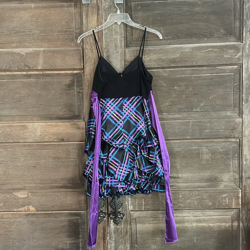 City Triangle Spagehtti‎ Purple Black Multicolor Runched hem Dress Size 11 - Image 4