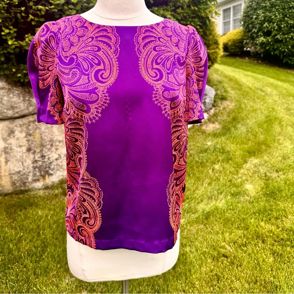Juicy Couture hot pink/purple design printed blouse with puff sleeves - Image 2