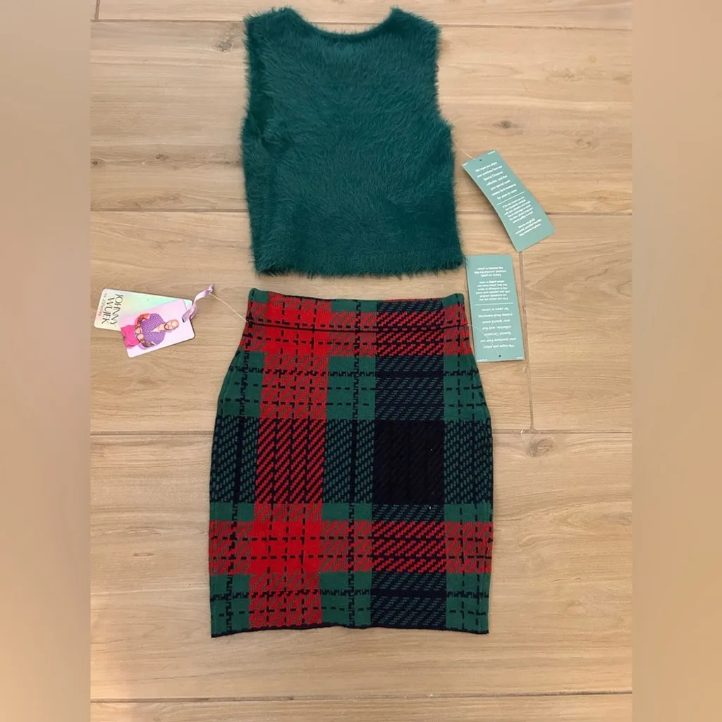 NEW Johnny Wujek Top & Skirt Set Outfit Plaid XS $88 Red Size undefined - Image 3