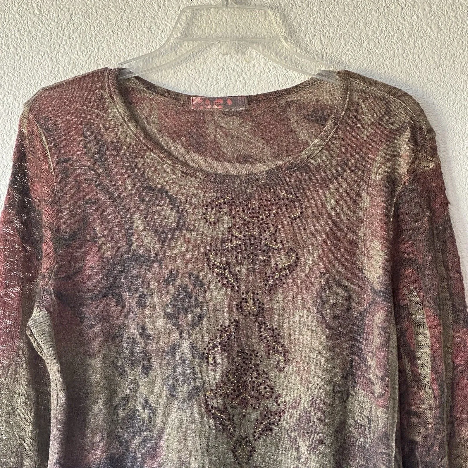 Cactus Boho Women’s Tunic Shirt Scoop Neck Top Flared Hem Long Sleeve Brown Size M - Image 2