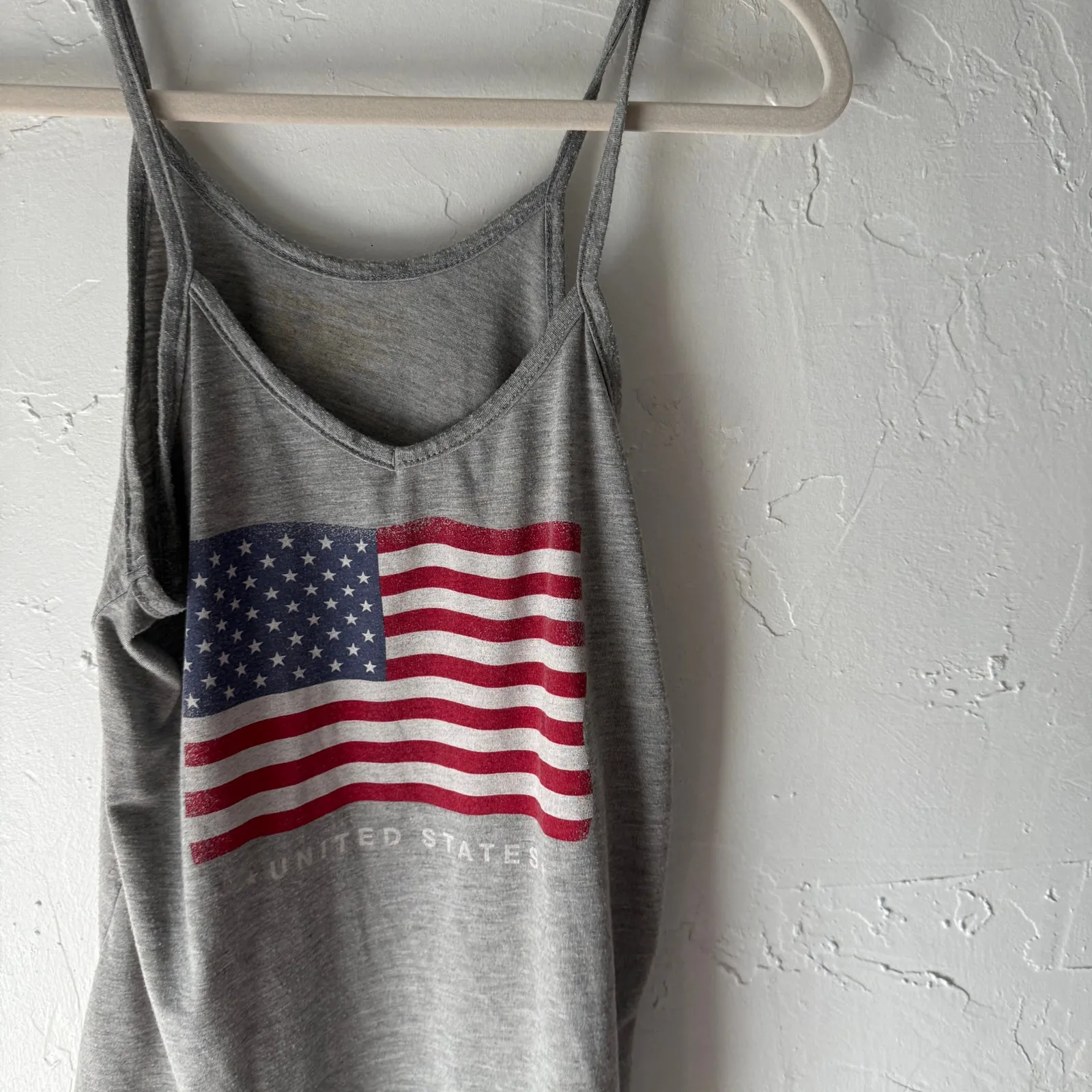 Weekend Soul Gray USA Flag Tank Top Medium Spaghetti Straps 4th of July‎ - Image 2