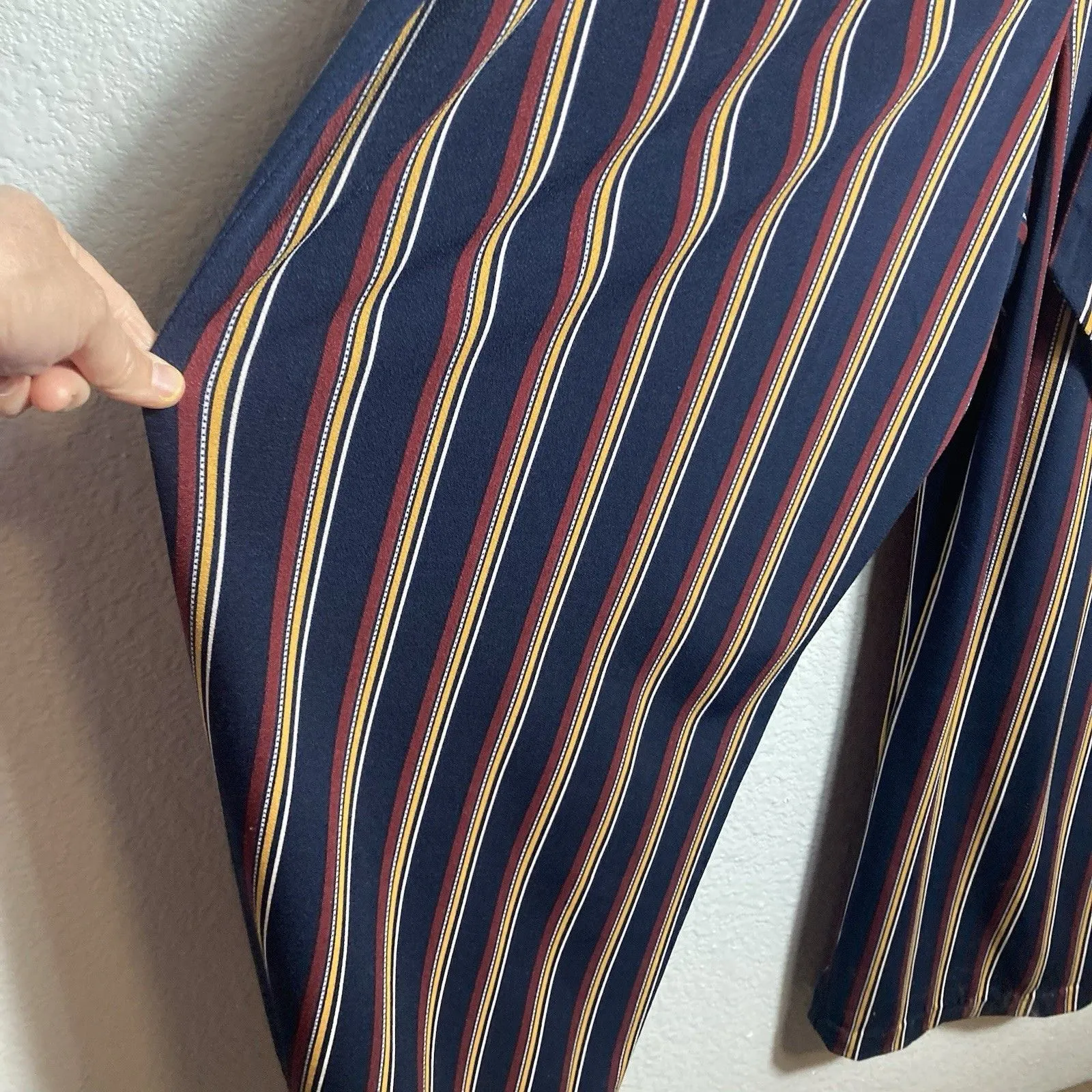 Womens Jumpsuit Sleeveless Mixed Stripe Wide Leg Size XL Navy Blue Tie Waist - Image 4