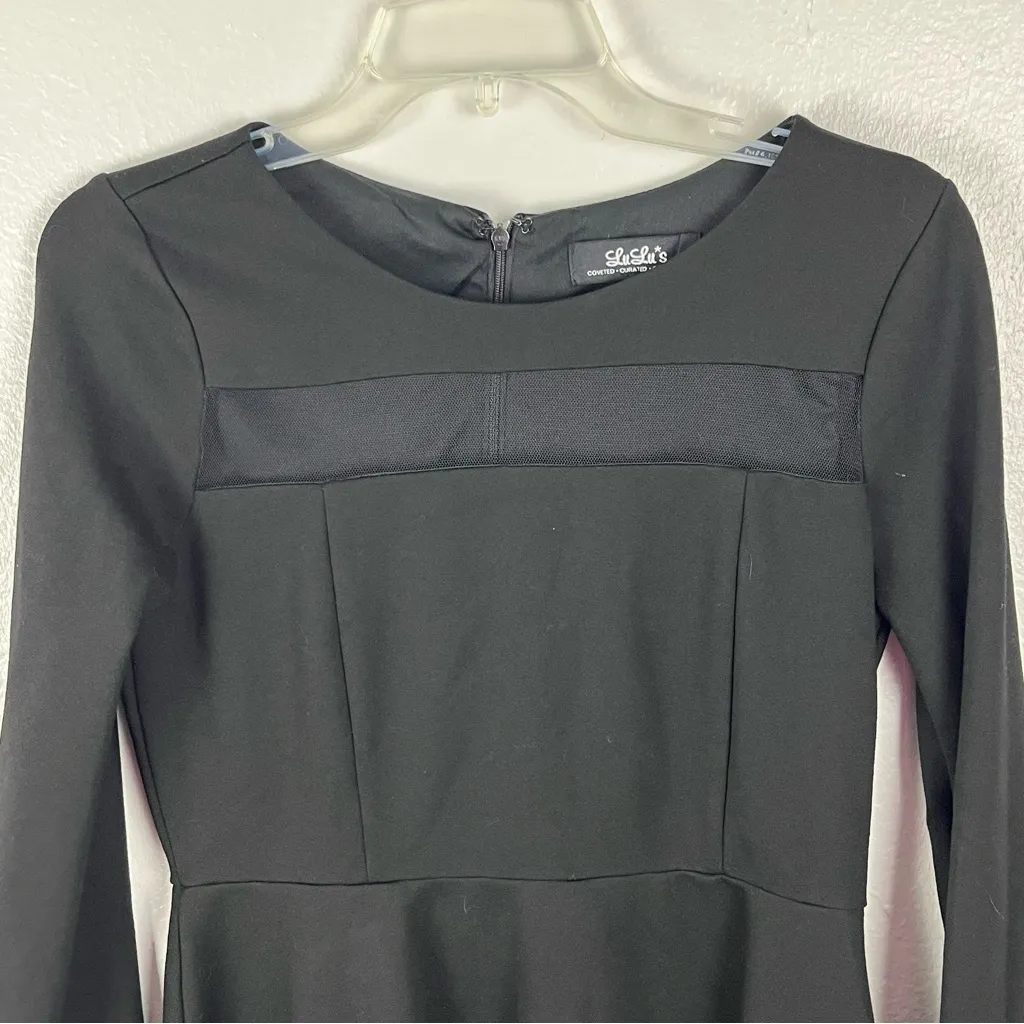 LULUS Leader Black Mesh Long Sleeves around Neckline Skater Dress, Size Large - Image 9