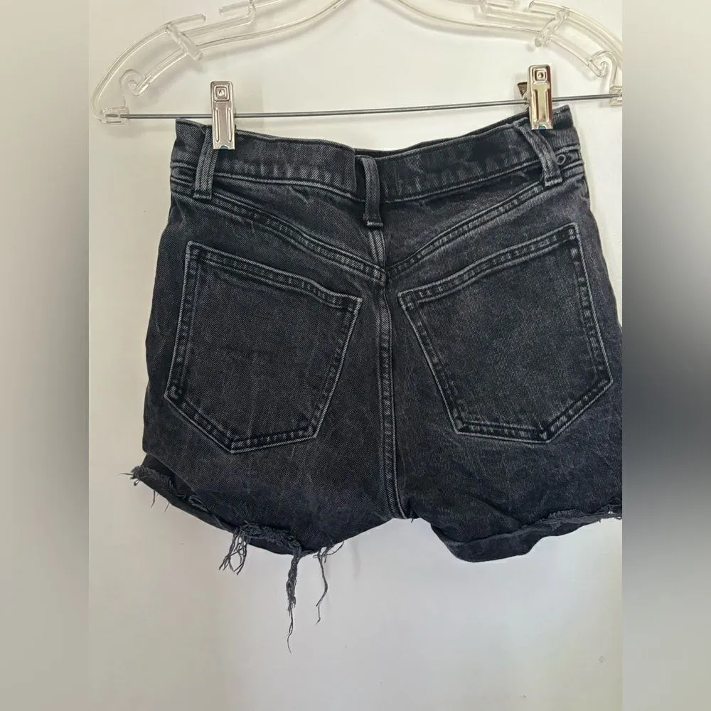 Abercrombie distressed black button fly high rise 4” denim short size 00 cotton - Image 8