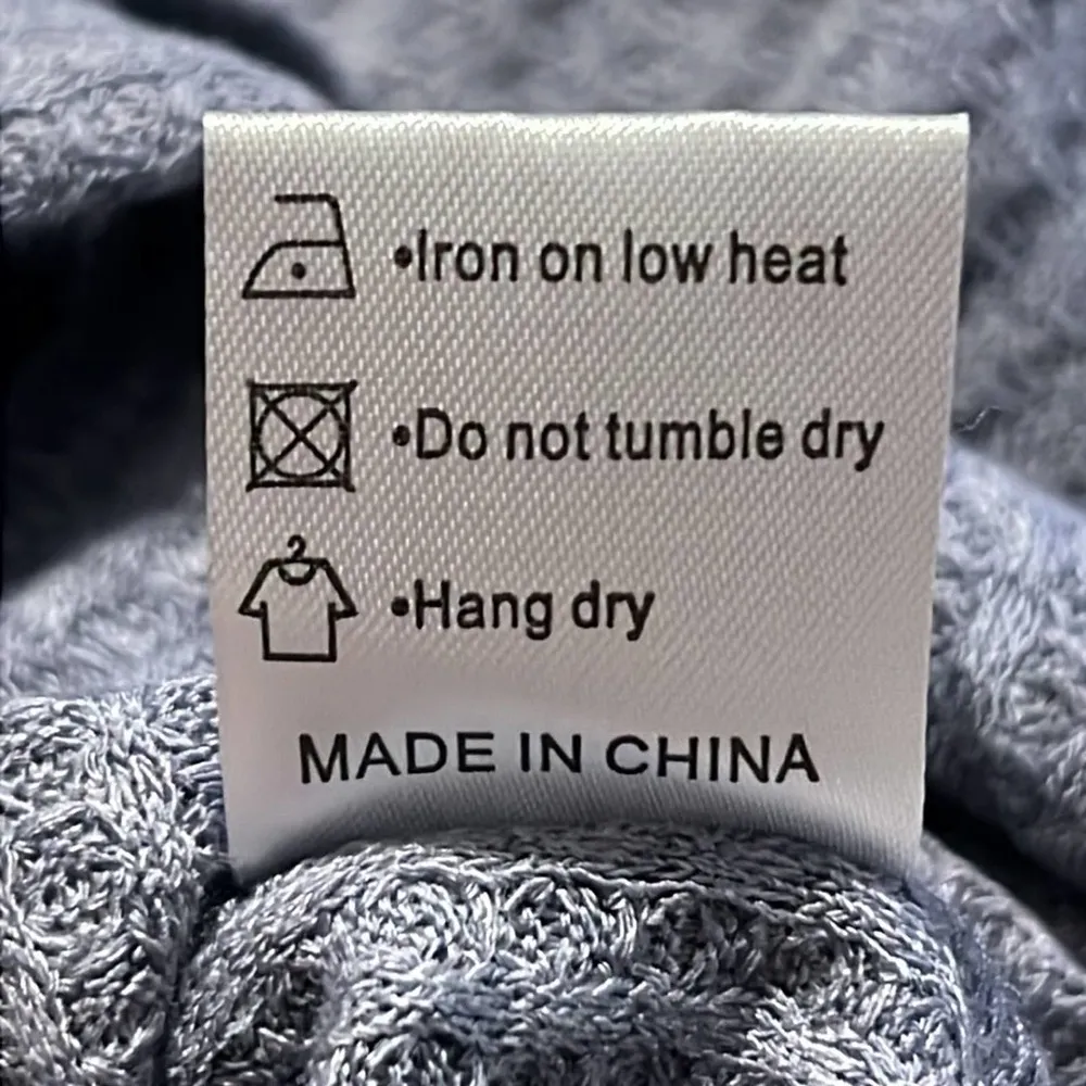 IWOLLENCE size medium womens v neck waffle knit long sleeve tie front blue grey - Image 6