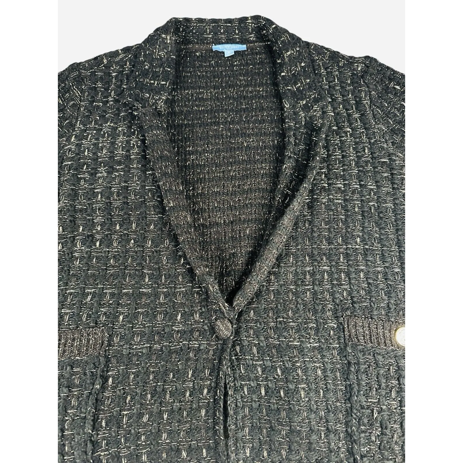 NWT Draper James Metallic Yarn Cardigan With Blazer Details XL Black Gold Chic - Image 3