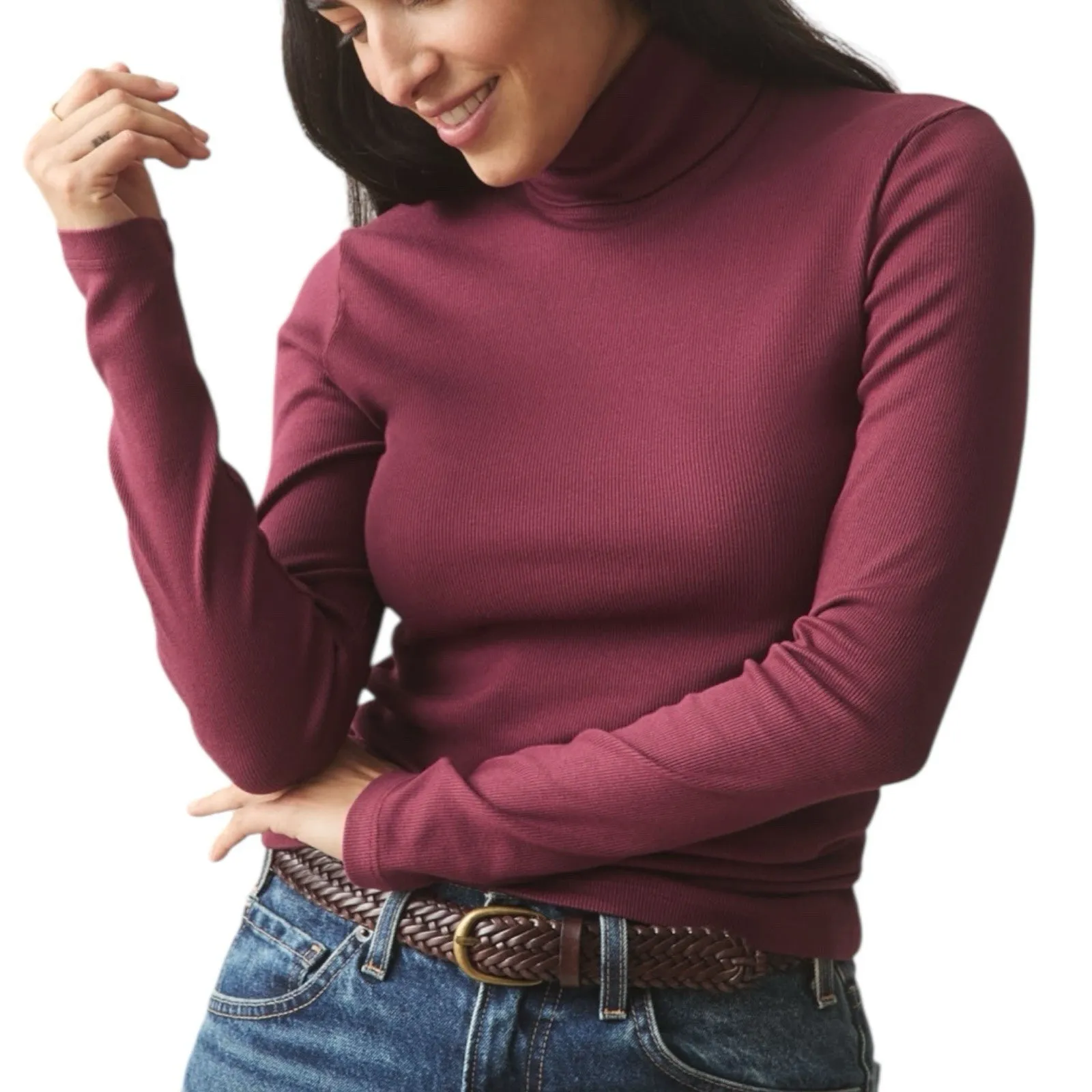 NWOT American Giant Women’s Luxe Rib Turtleneck Zinfandel Size XL Purple - Image 2