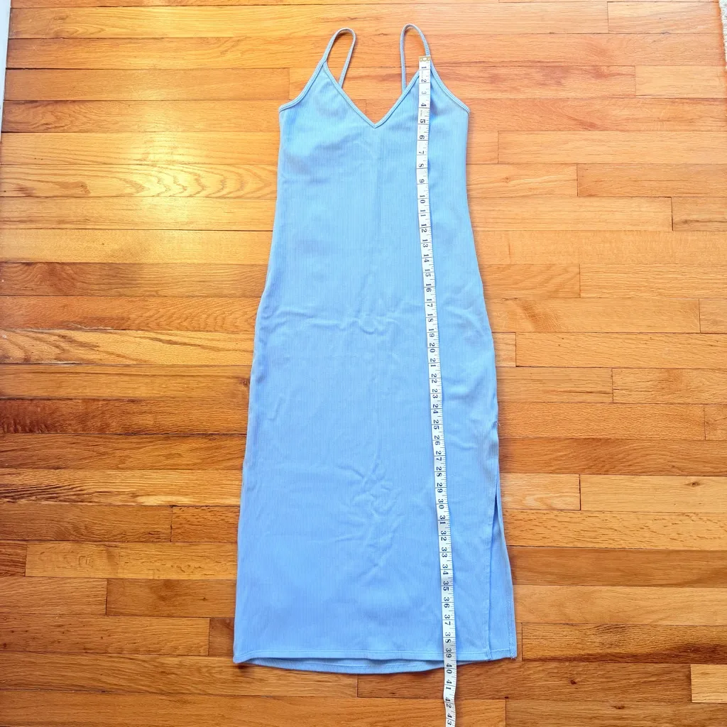 ABERCROMBIE & FITCH Soft AF Ribbed Knit Maxi Dress Slip Tank Top Blue size Small - Image 3