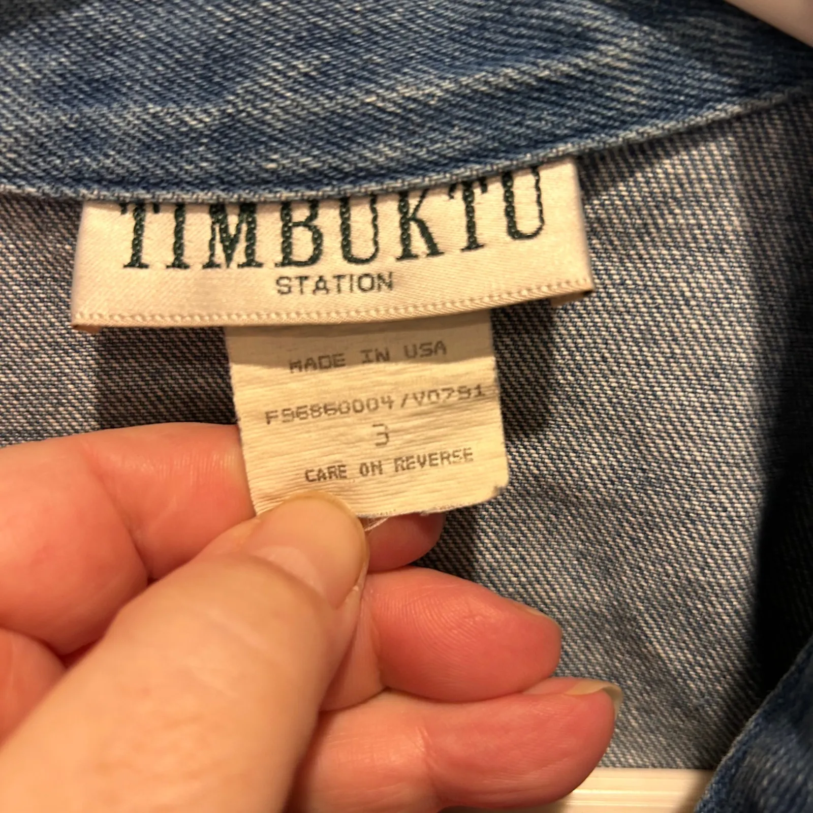 VTG Timbuktu Station Denim Jean Chore Jacket Made in USA Women's Large Fisherman Blue - Image 3