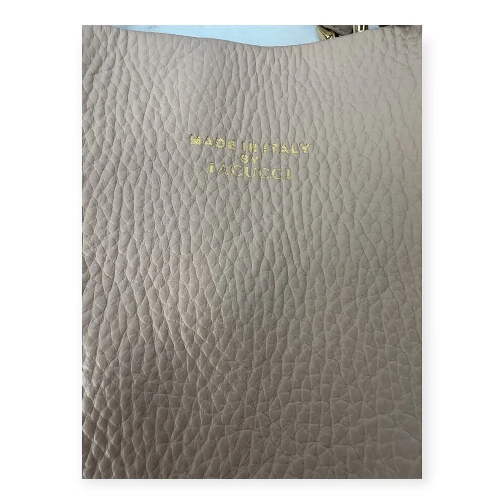 lacucci Italy Pebbled Leather Camel Color Purse Satchel Crossbody Bag Med Size Tan - Image 4