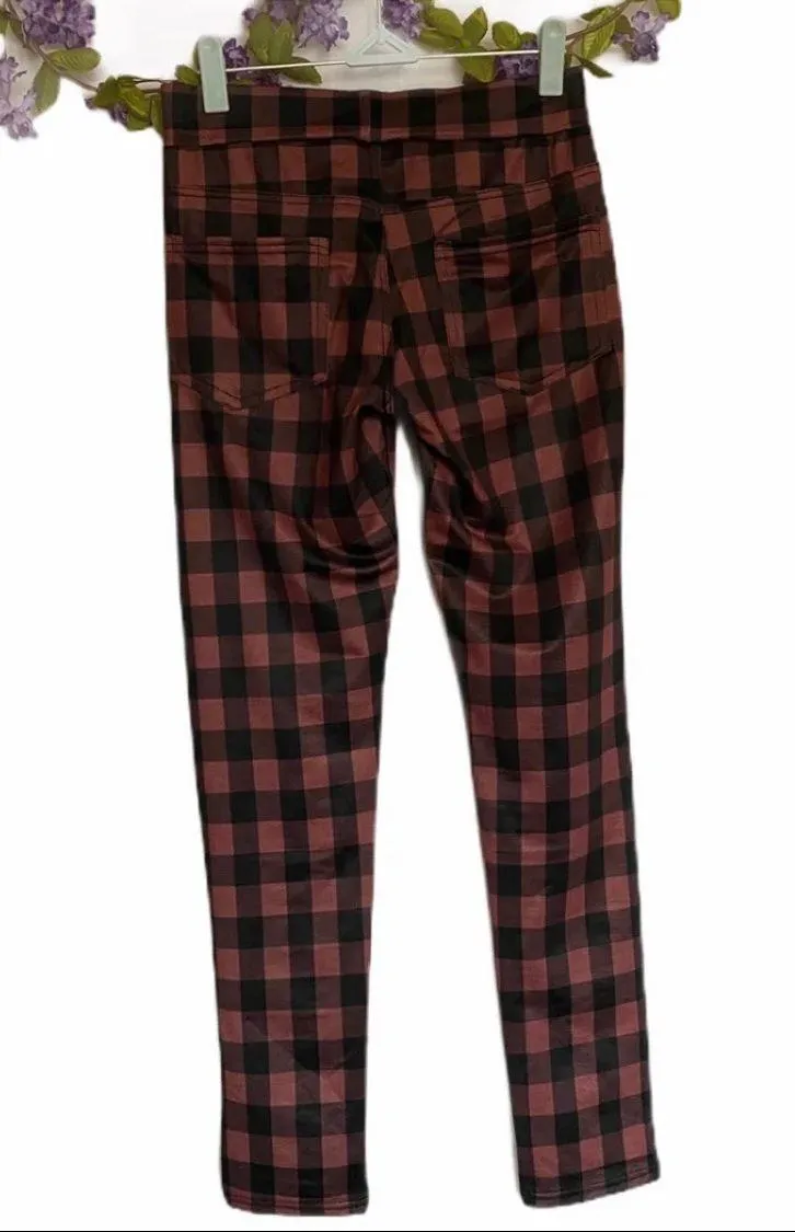 Yellete leg wear pink/black plaid work leggings skinny fit. Pink Size M - Image 2