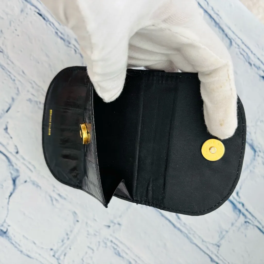 Vintage Eel Skin leather Coin Purse Wallet statement collectible purse Black - Image 5
