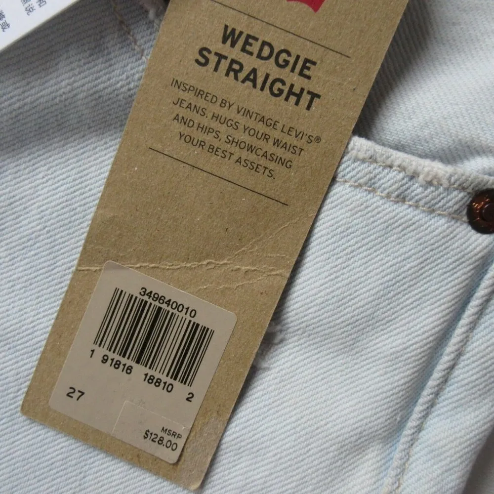 NWT Levi's Wedgie Straight in Thin Ice Destroyed Rigid Denim Crop Jeans 27 $128 - Image 4