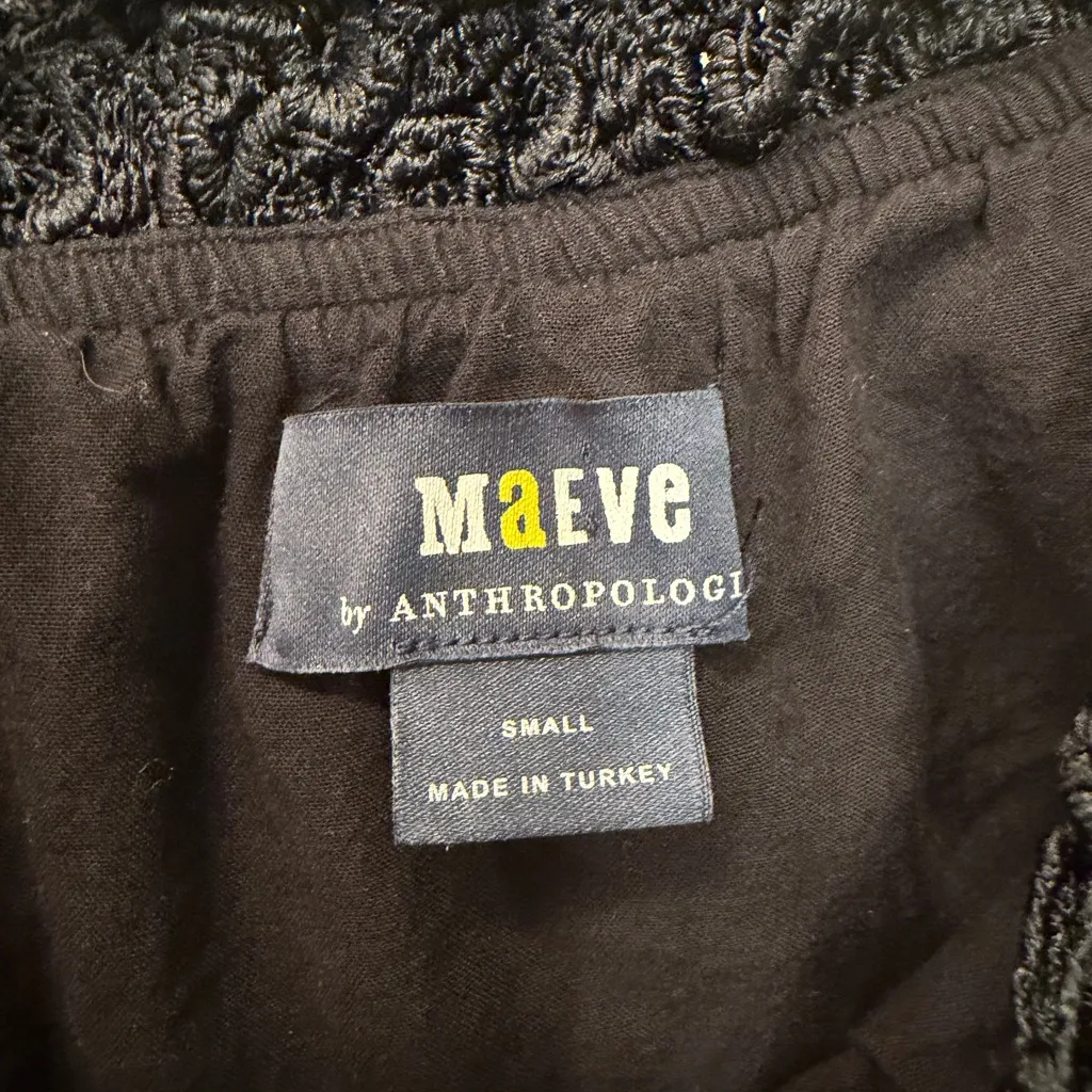 Maeve by Anthropologie Black Floral Crochet Ruffle Puff Sleeve Blouse Size Small - Image 3