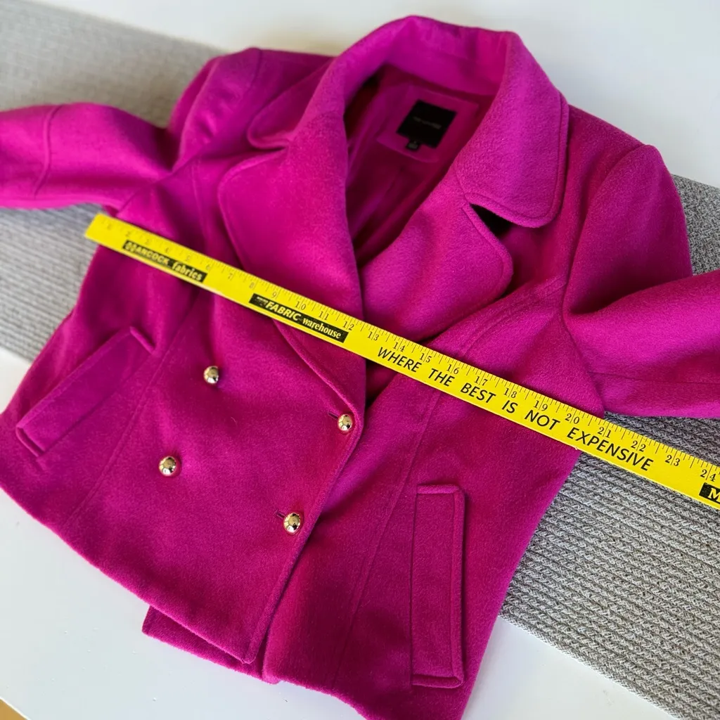 The Limited Hot Pink Fuschia Gold Button Wool Cropped Trench Jacket Large - Image 9