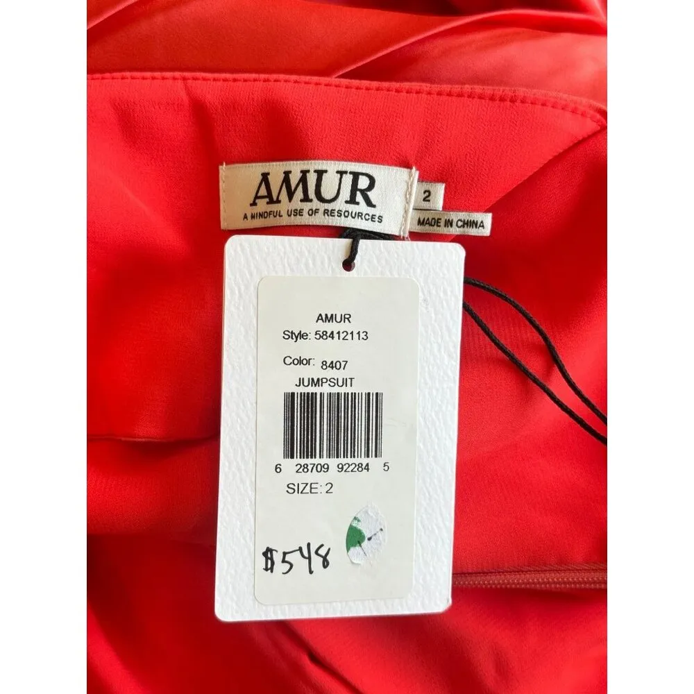 Amur Blynn Satin Cut Out Jumpsuit Spicy Coral Womens Size 2 Red - Image 10