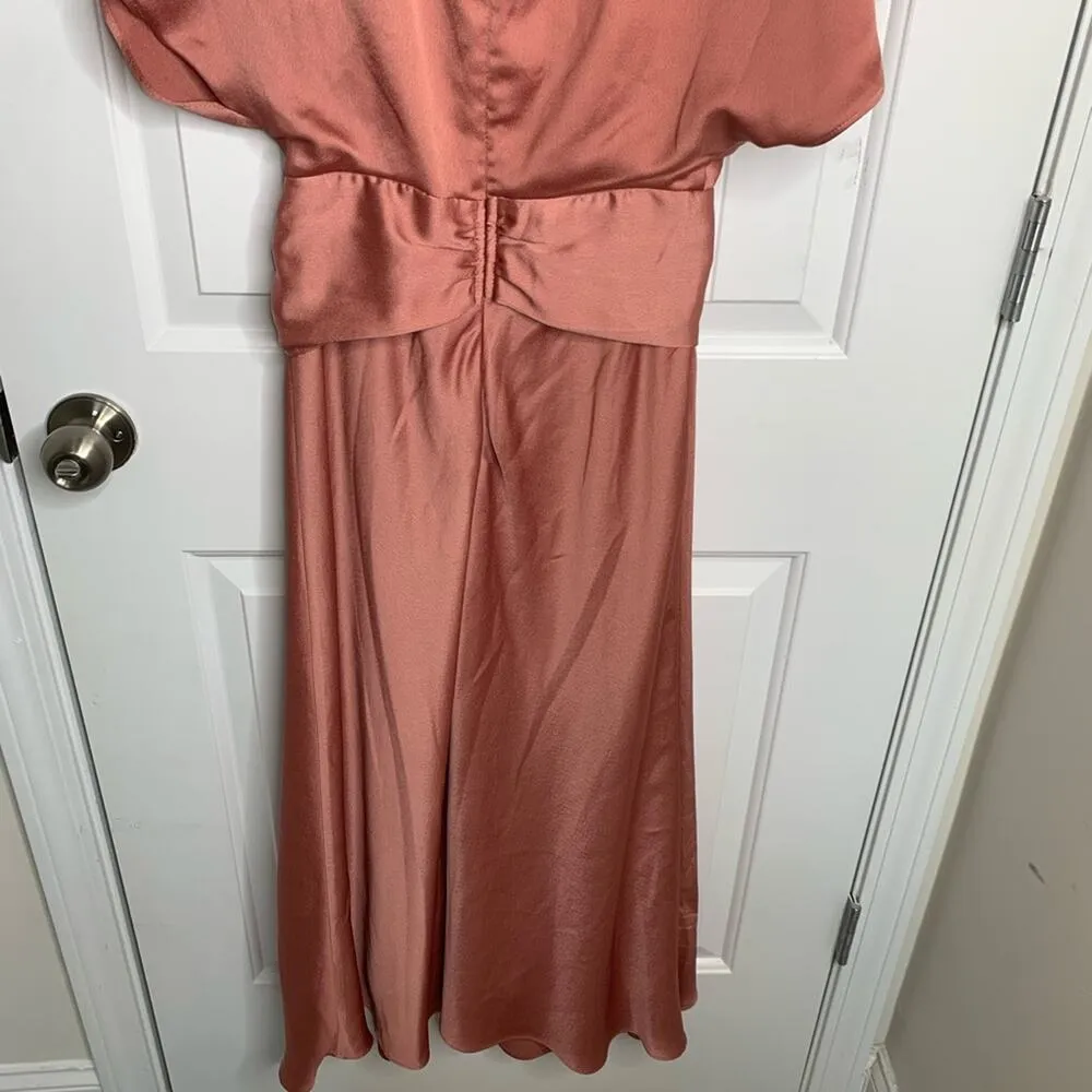 BHLDN Olmstead pink satin drape midi dress‎ size 2 wedding guest mother bride - Image 11