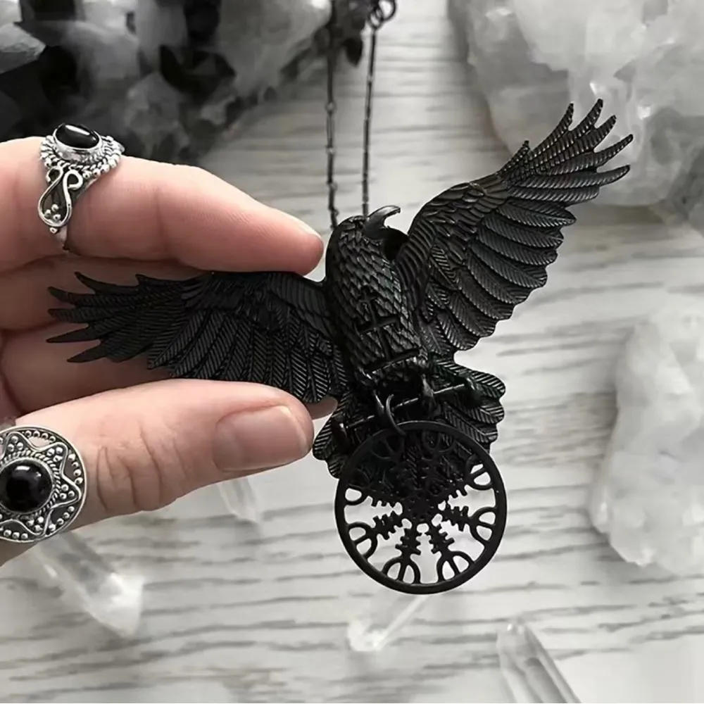 1pc Gothic Black‎ Raven Pendant Necklace Faux Fashion Jewelry Black - Image 3