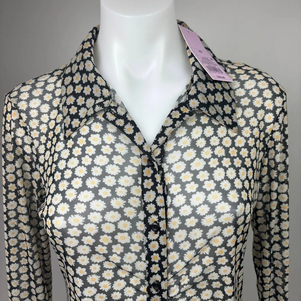 Wild Fable NWT Sheer Daisy Floral Ruched Bodycon Button Up Shirt Dress Size XS - Image 5