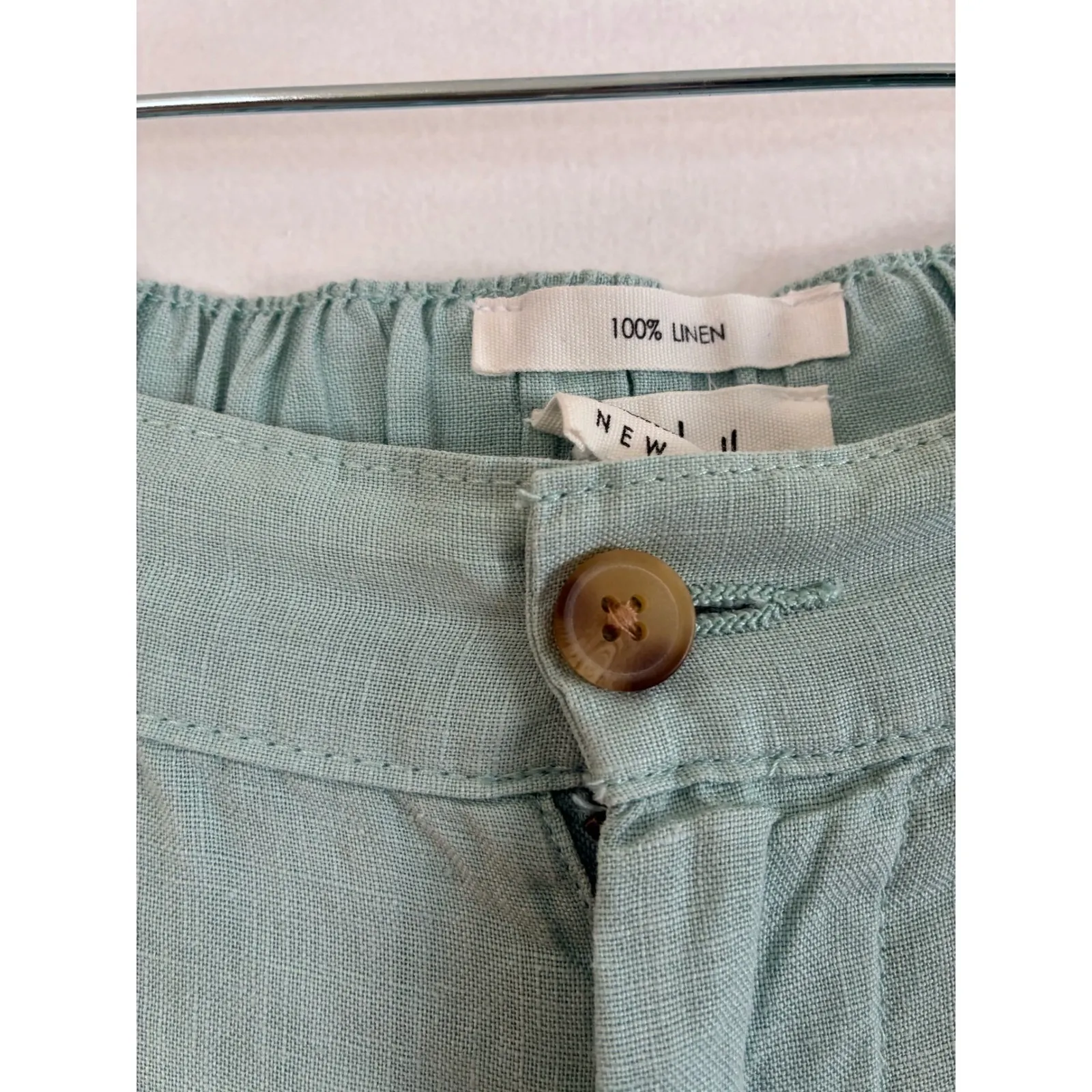 Nicole Miller 100% Linen Pants Light Blue Elastic Waist Wide Leg Casual Womens M - Image 6