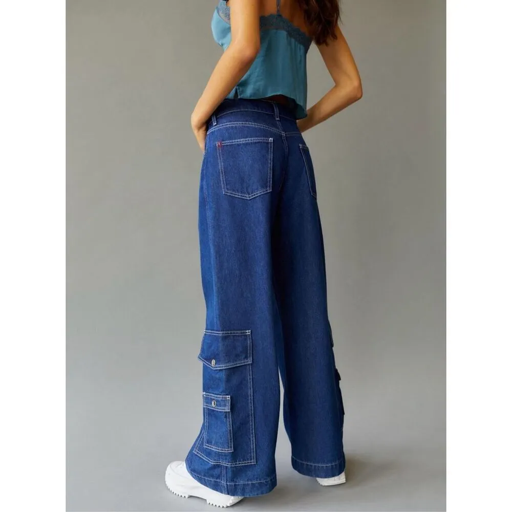 BDG Urban Outfitters Presley Wide Leg Cargo Jeans Baggy Y2K Blue Denim Size 27 - Image 2