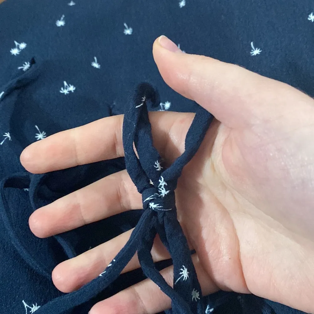 navy scattered micro palm print tie strap square neck mini dress - Image 7