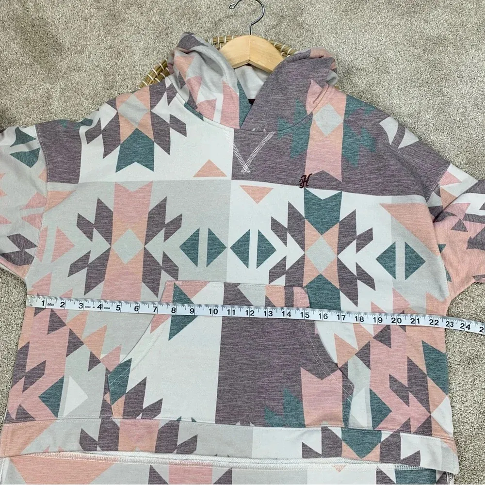 Hooey Women’s Roomy Burgundy Grey Hoodie Sweatshirt Longsleeve Aztec Print S Pink - Image 14