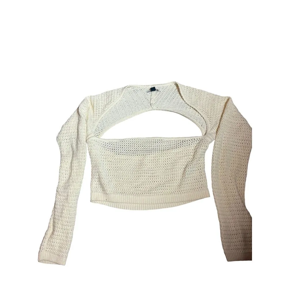 Size XL cropped knit bralette sweater long sleeve cream beige - Image 4