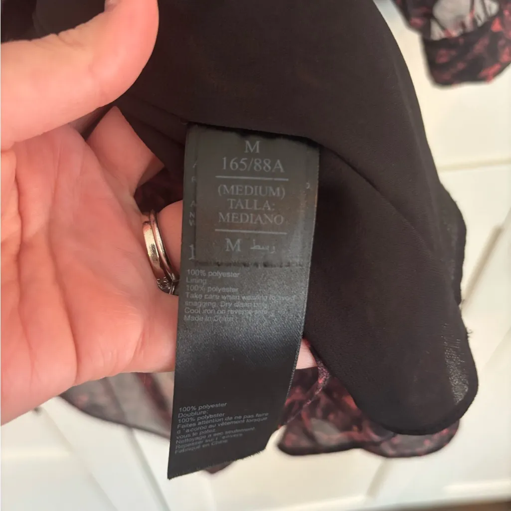 All Saints Nichola Rosey Dress Black and Red Patterned Long Sleeve Mini Medium - Image 5