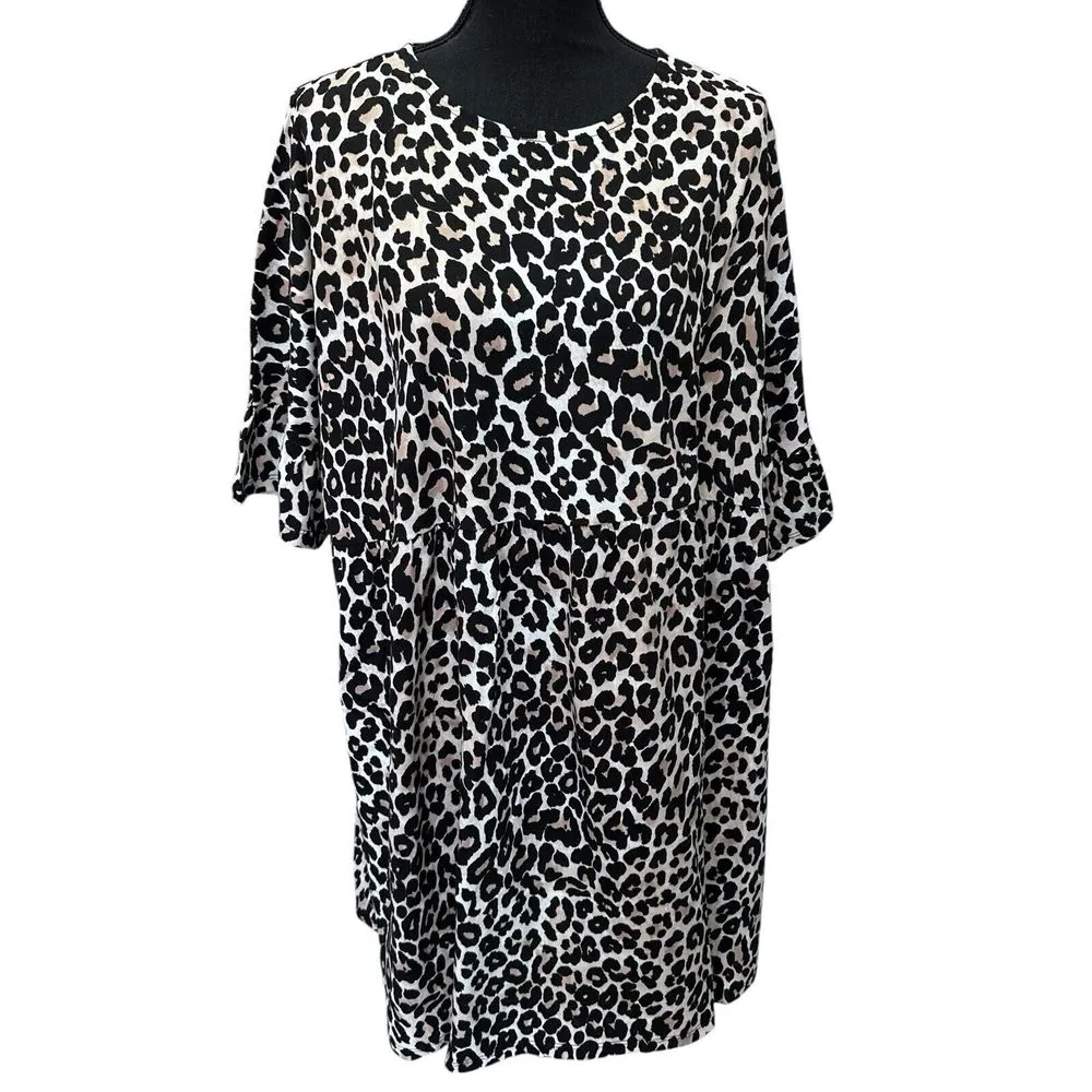 Asos Design‎ Leopard Print Tiered Babydoll Mini Dress Size 12 Ruffle Sleeve - Image 2