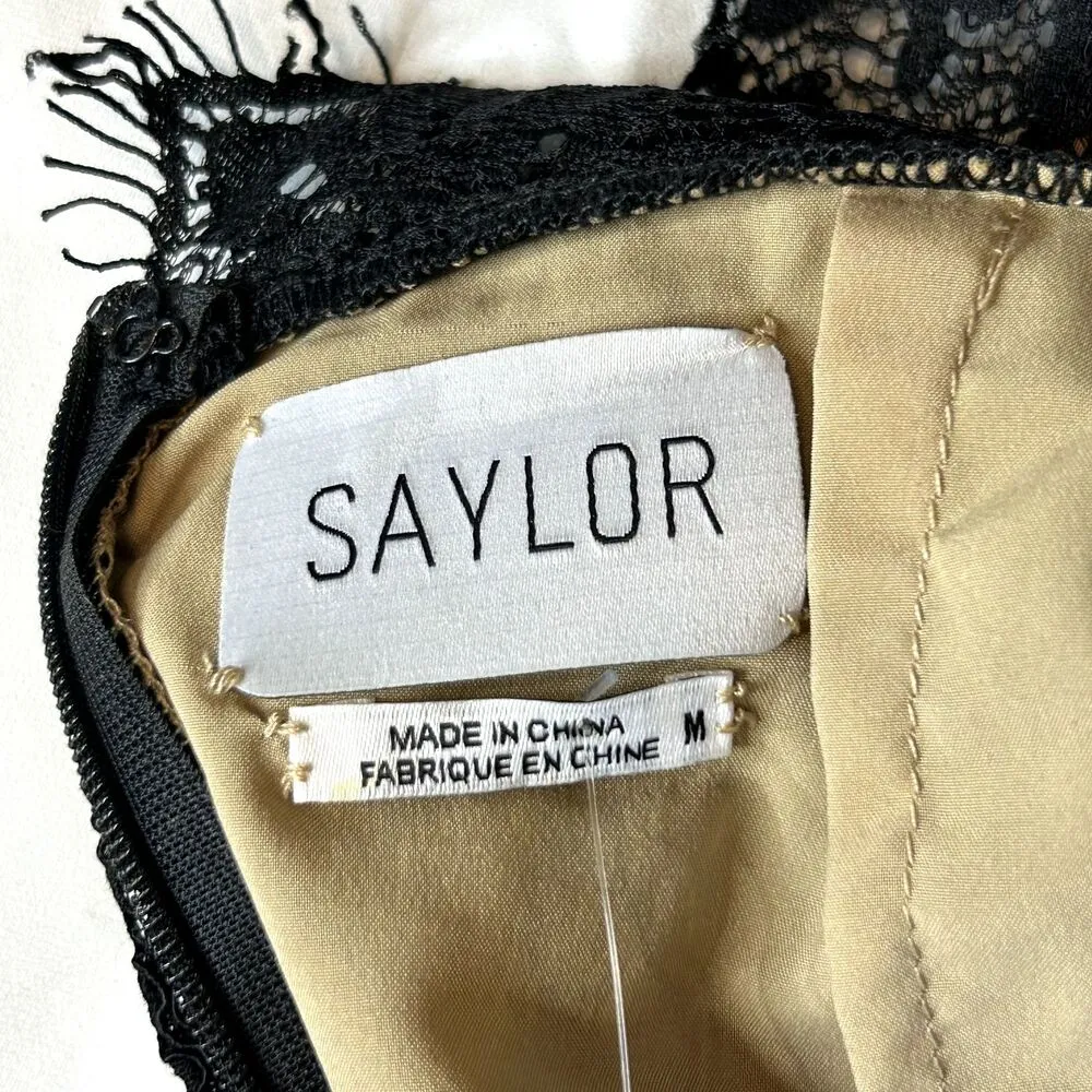 SAYLOR Amity Black Lace Long Sleeve Back Cutout Mini Dress Mock Neck M ($265) - Image 4