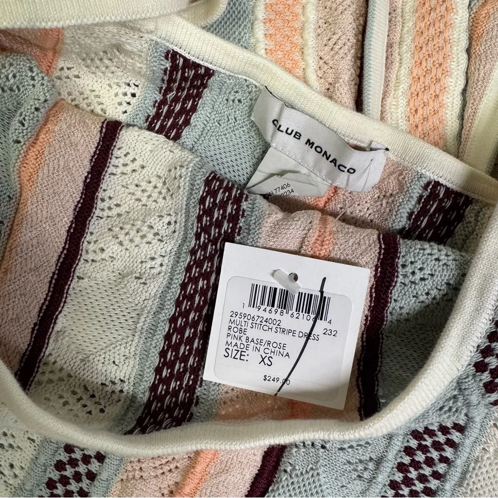 Club Monaco midi dress Multicolored Boho Knit Striped Size XS NWT Beach Vacation - Image 7
