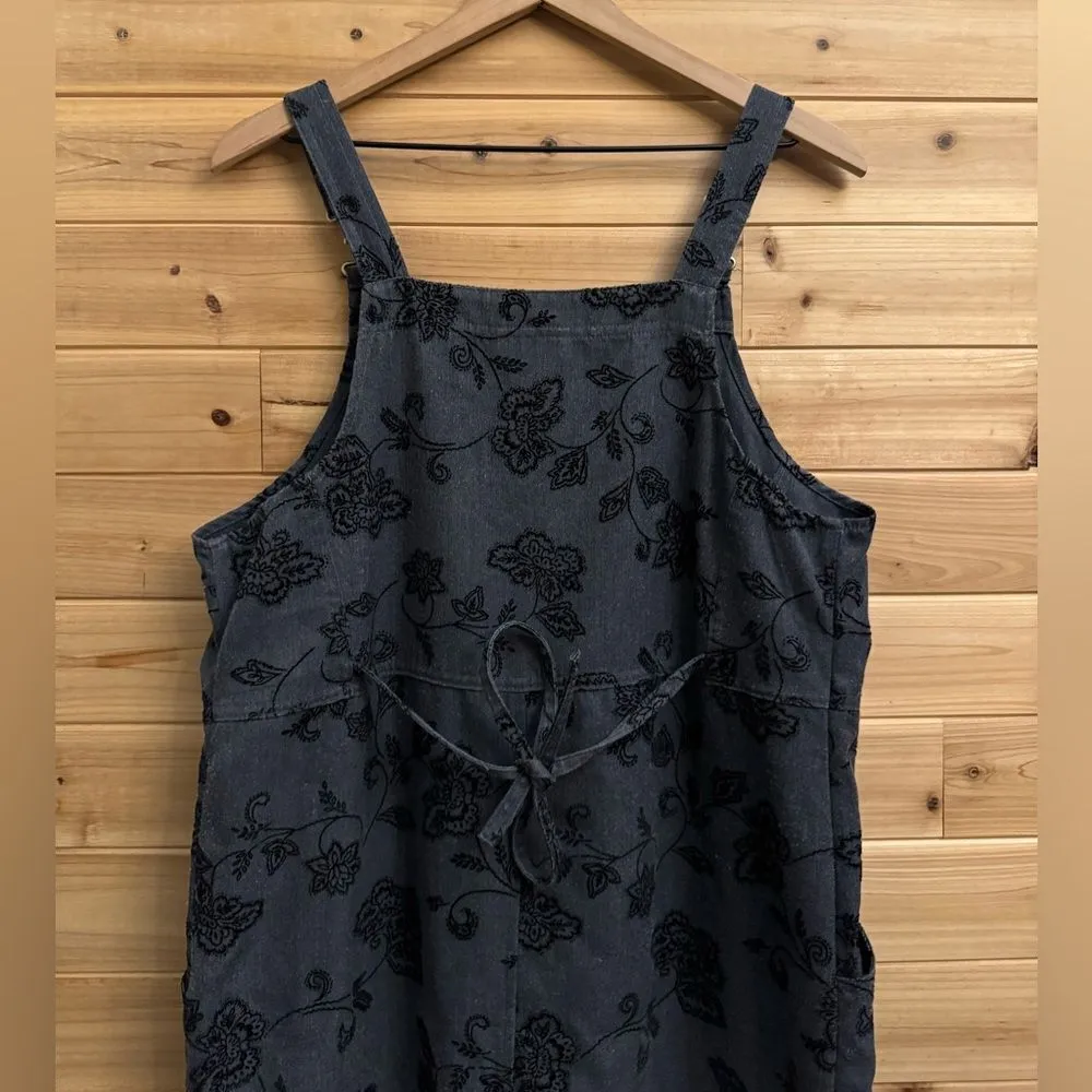 Vintage Talbots Size Large Gray Velvet Floral Overall Dress Whimsigoth Goth - Image 7
