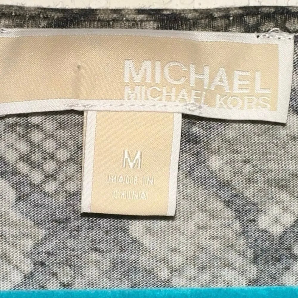 Michael Michael Kors Snake Print Top Gold Zip Detail 3/4 Sleeve Size M Black Size M - Image 3