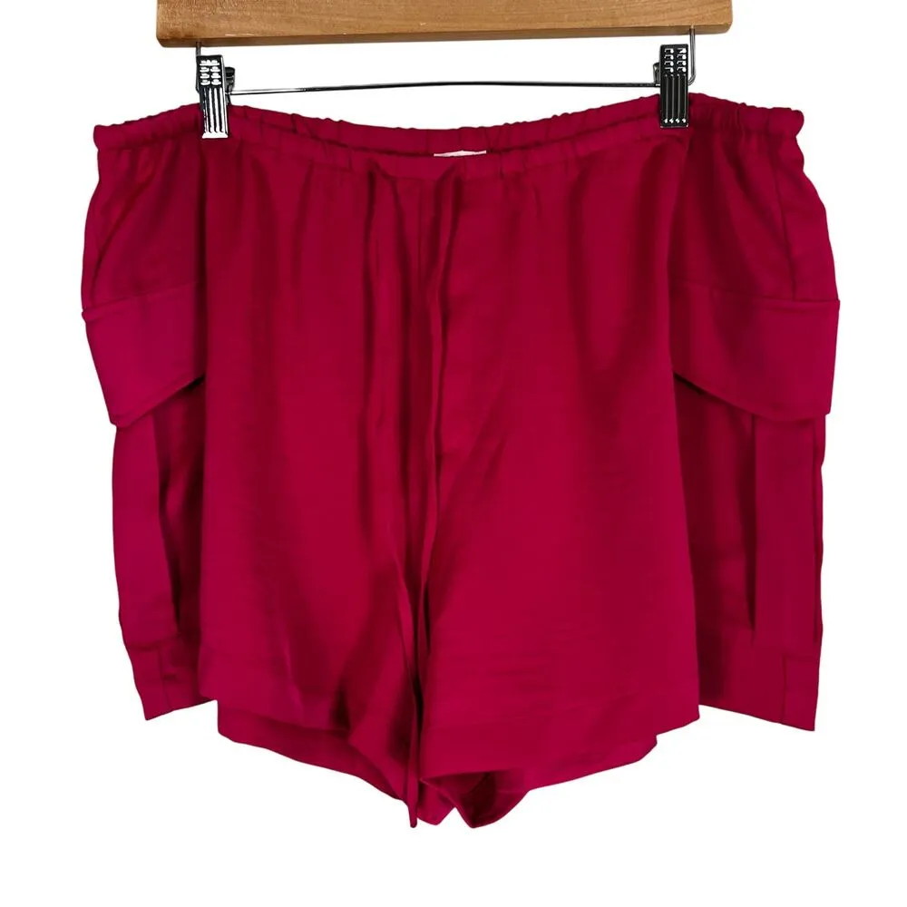 NWT A New Day Shorts Womens L Fuschia Pink Satin Cargo High Rise Barbiecore - Image 3