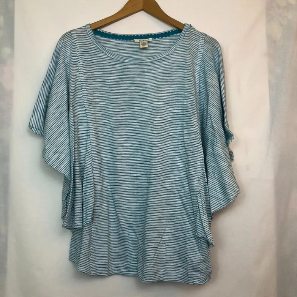 NEW NWT WESTBOUND Short Flutter Sleeve Tee Blue White Stripe Cotton Viscose Boho - Image 4