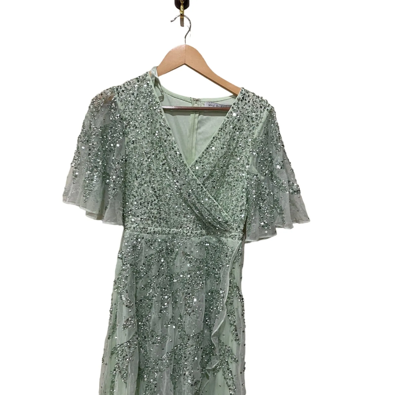 Mac Duggal 93681 Womens SEQUINED BUTTERFLY SLEEVE HIGH LOW GOWN Sage SIZE 6‎ - Image 13