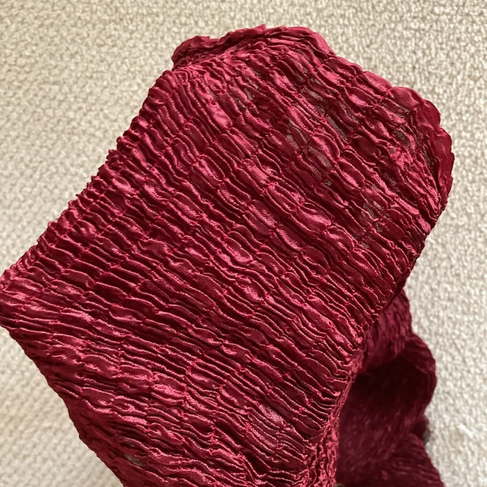 Anthropologie Smocked Ruched Tassel Fringe Scarf Luxurious Deep Wine Red VEUC - Image 4